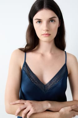 Short Satin Nightdress With Lace Details;${refinementColor}