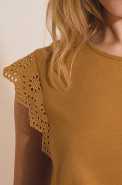 Cotton T-shirt with embroidered details;${refinementColor}