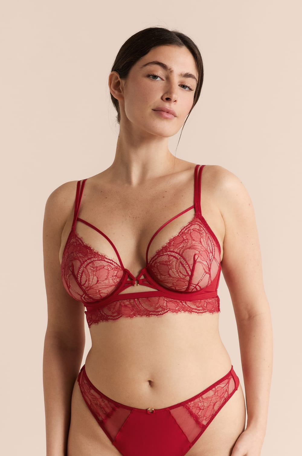 Bustier Bra in Lace with Ties;${refinementColor}