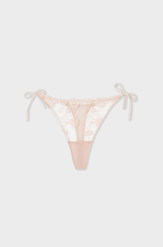 Tie-side embroidered tulle thong;${refinementColor}