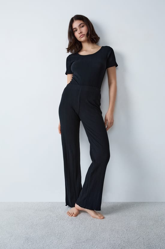 Ribbed Richelieu Pyjama Trousers;${refinementColor}