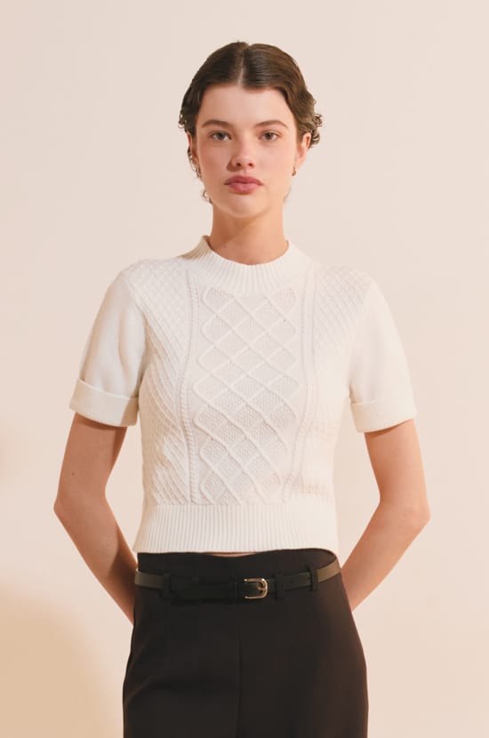 Pull manches courtes textur&eacute; en coton;${refinementColor}