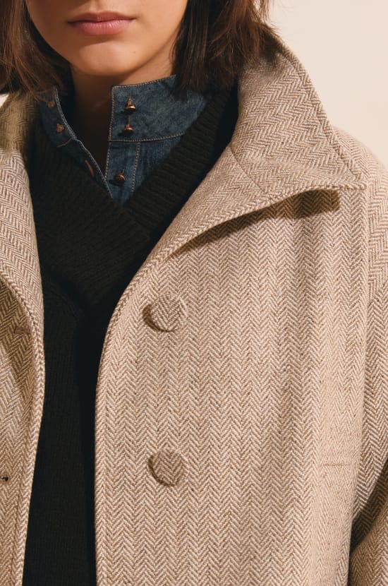Manteau court avec laine &agrave; col montant;${refinementColor}