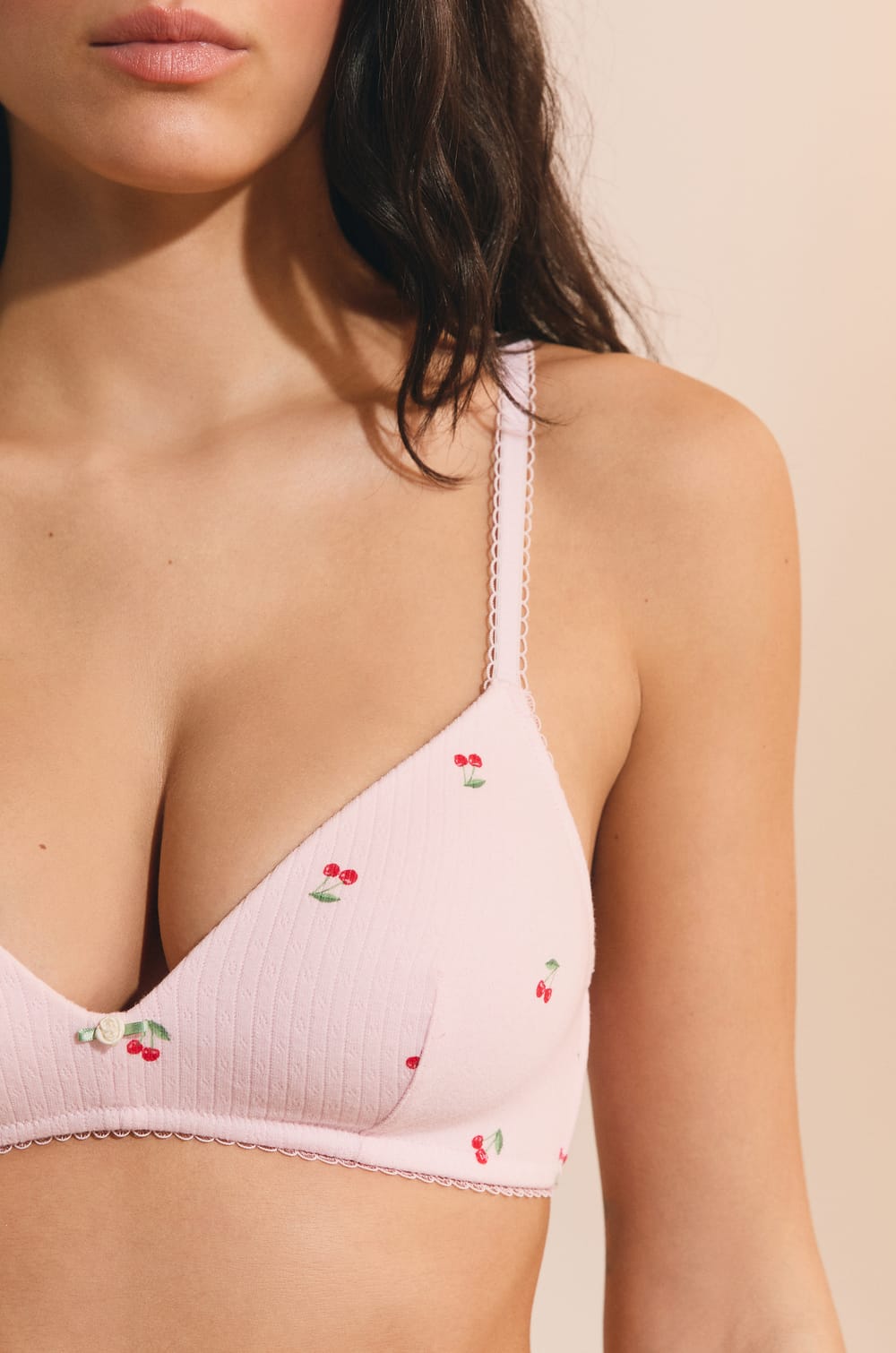 Lightly Lined Bra in Cotton Pointelle with Patterns;${refinementColor}