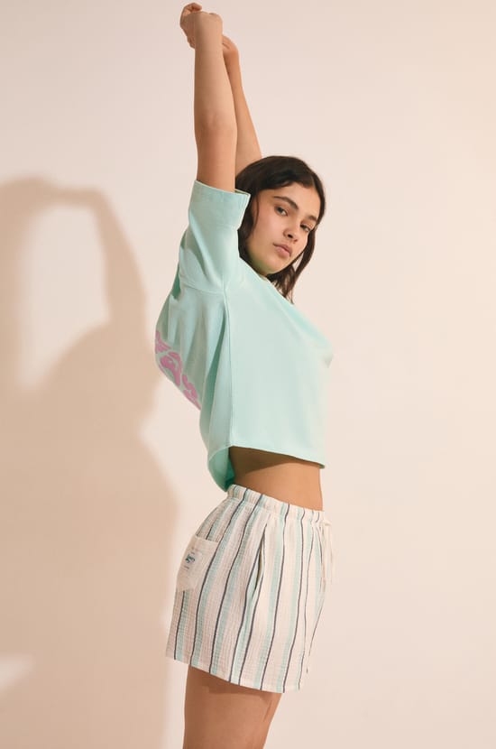 Short de pyjama &agrave; rayures en coton;${refinementColor}