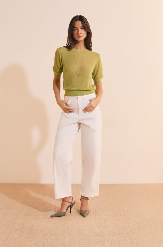 Openwork Short-Sleeved Sweater;${refinementColor}