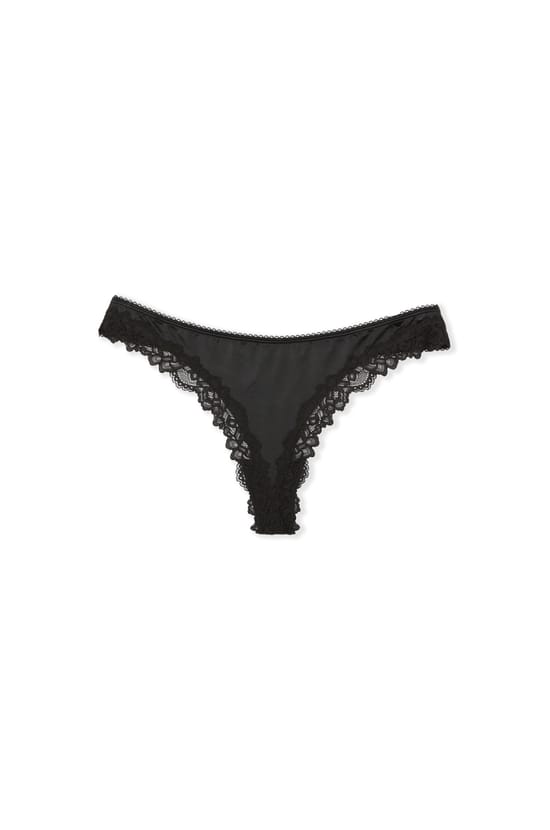 Thong in microfibre with lace details;${refinementColor}