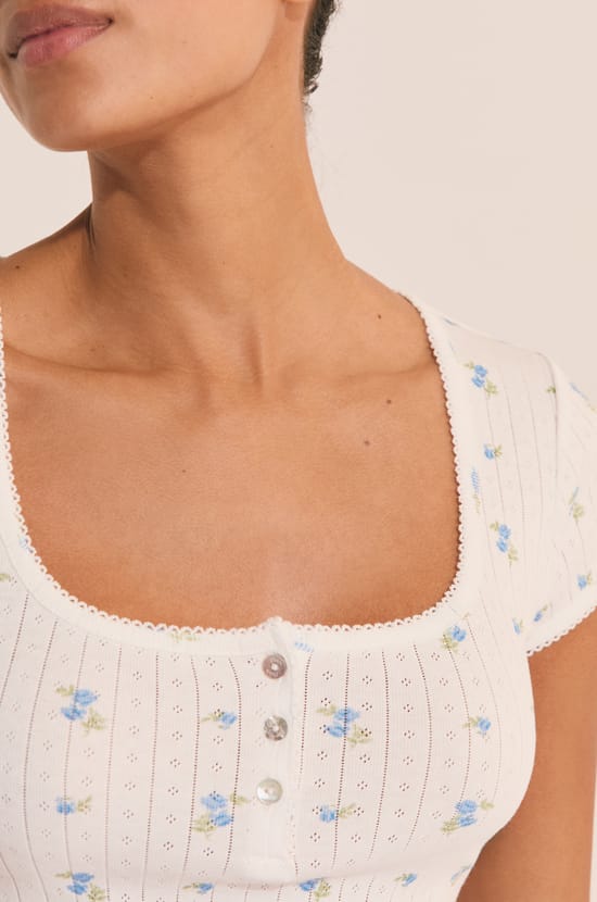 Tshirt de pyjama &agrave; motifs en coton en pointelle;${refinementColor}