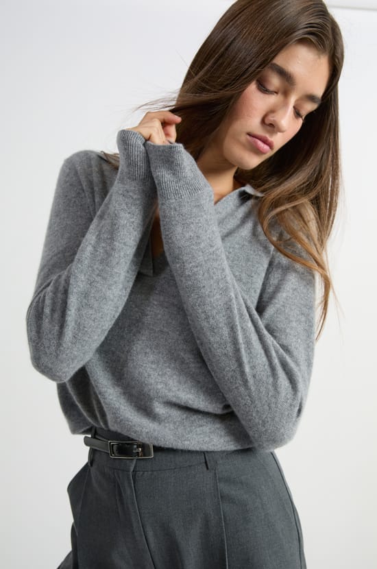 Pull col polo en cachemire;${refinementColor}