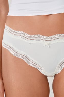 Microfibre Tanga with Lace Trim;${refinementColor}