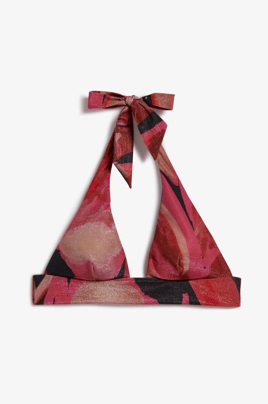 Glittery Triangle Bikini Top to Tie;${refinementColor}