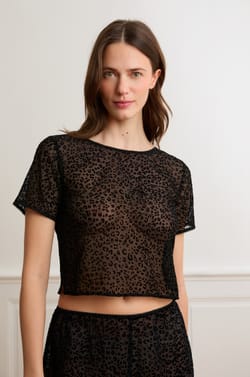 Geknoopt hemdje in gevlokt tule met luipaardprint;${refinementColor}