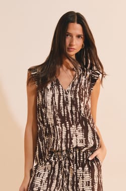 Top &agrave; manches volant&eacute;es &agrave; motifs;${refinementColor}
