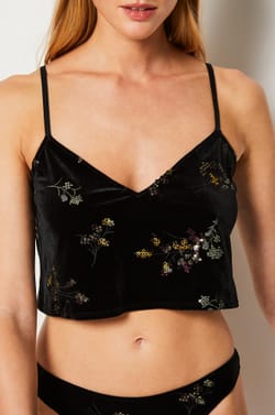 Besticktes Crop-Top aus Samt;${refinementColor}