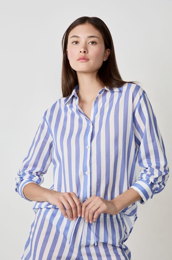 Cotton Striped Pyjama Shirt;${refinementColor}