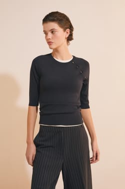 Pull manches mi-longues &agrave; col rond;${refinementColor}