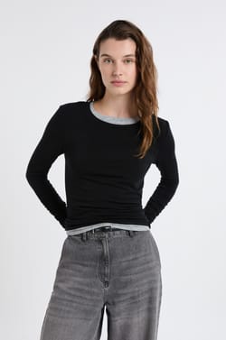 Long-sleeved round neck t-shirt with wool;${refinementColor}