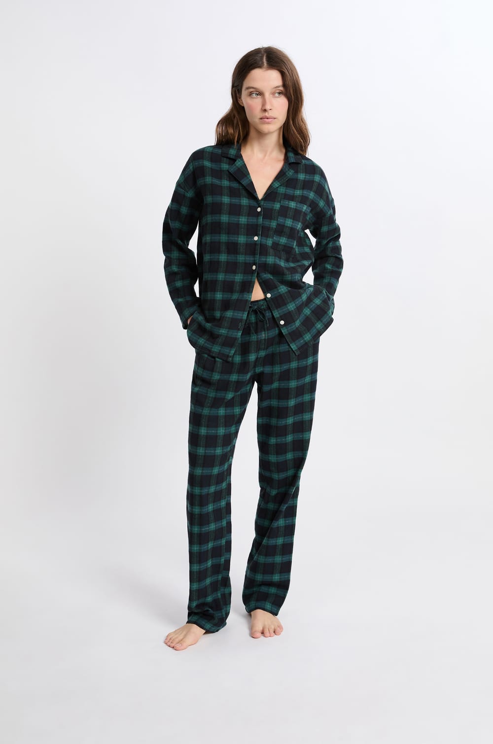 Conjunto de pijama de 2 piezas a cuadros de algodón;${refinementColor}