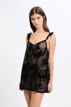 Chemise de nuit transparente à motif fleuri;${refinementColor}