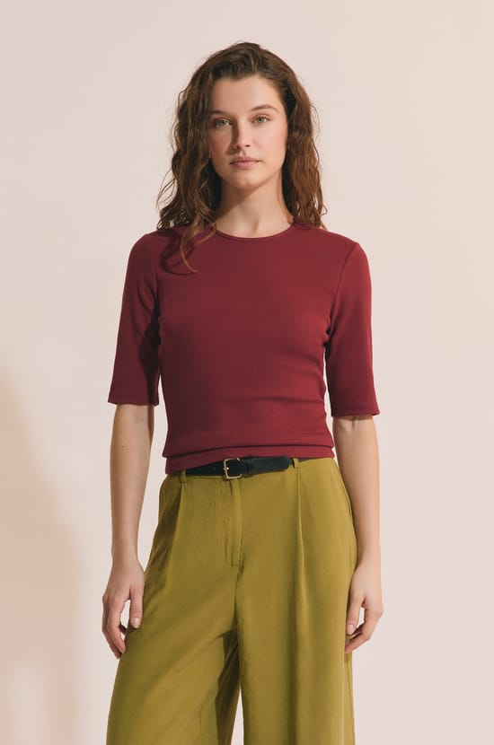 T-shirt manches 3/4 en coton;${refinementColor}