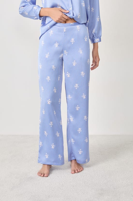 Satin pyjama trousers with prints;${refinementColor}