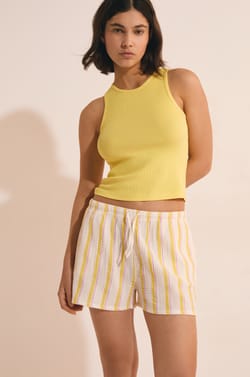 Short de pyjama &agrave; rayures en coton;${refinementColor}