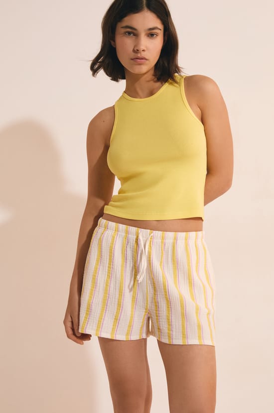 Short de pyjama &agrave; rayures en coton;${refinementColor}