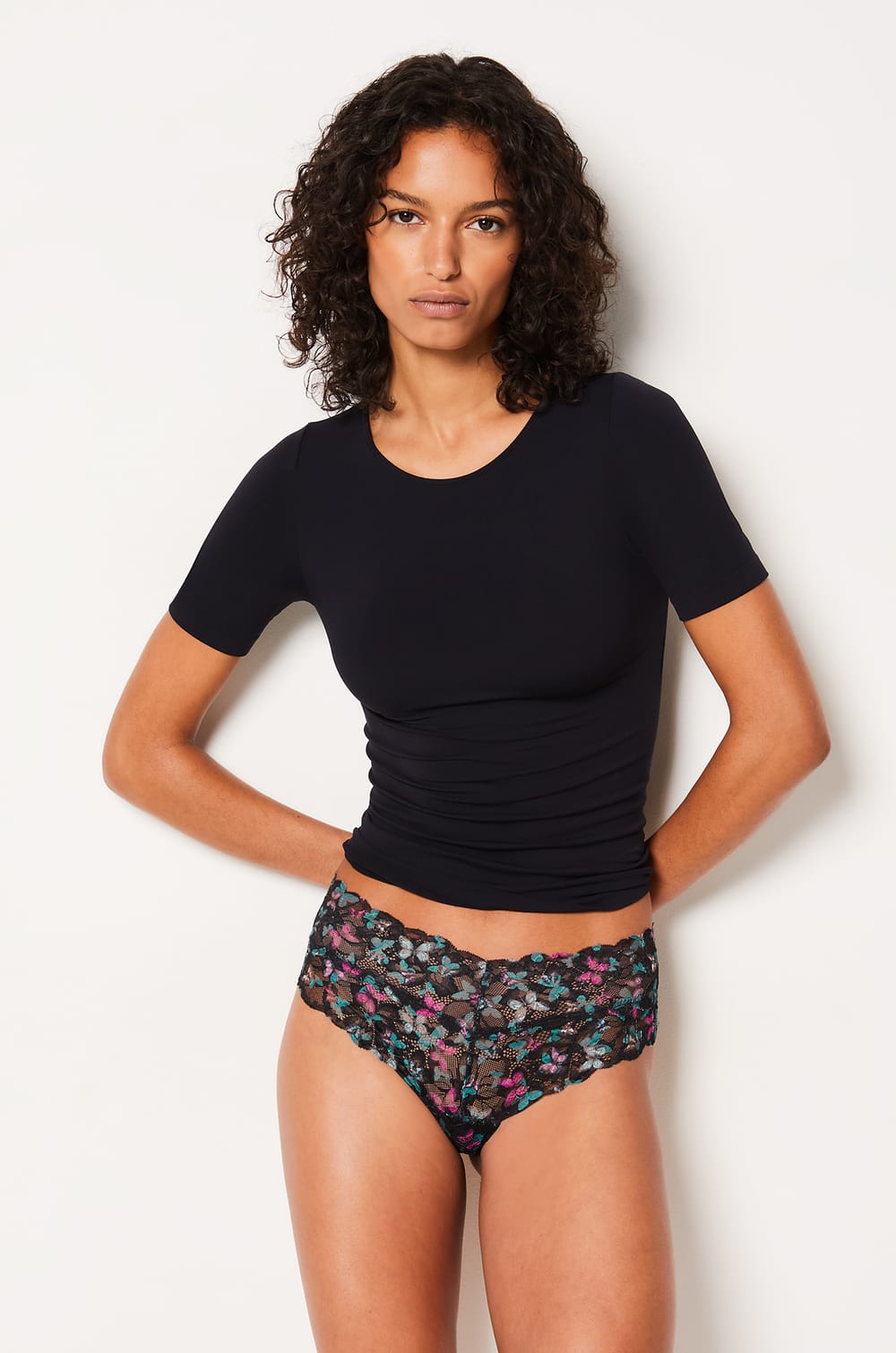 Lace Print V-Shape Hipster;${refinementColor}