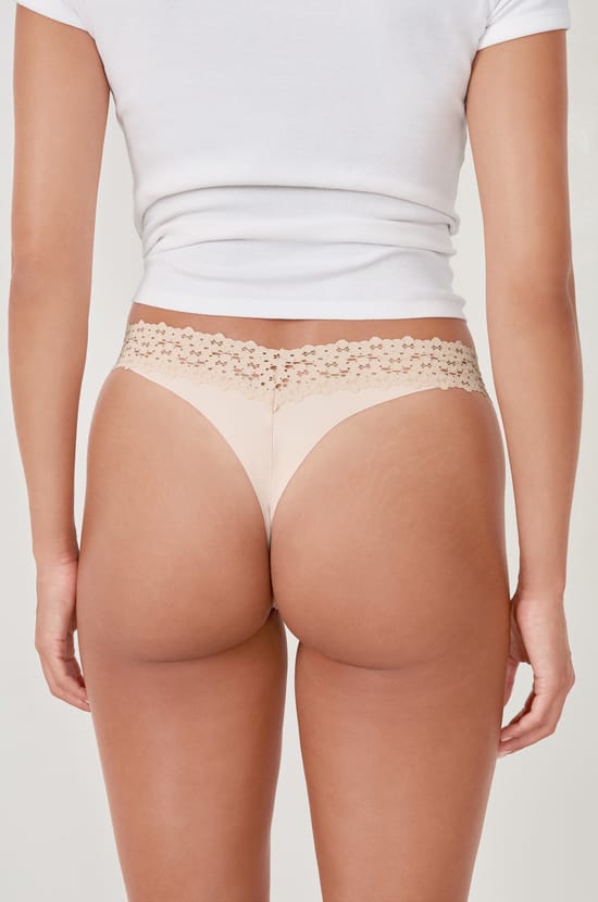 Microfiber And Lace Thong;${refinementColor}