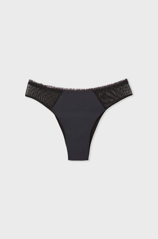 Tanga menstruel en coton et tulle - Flux léger;${refinementColor}