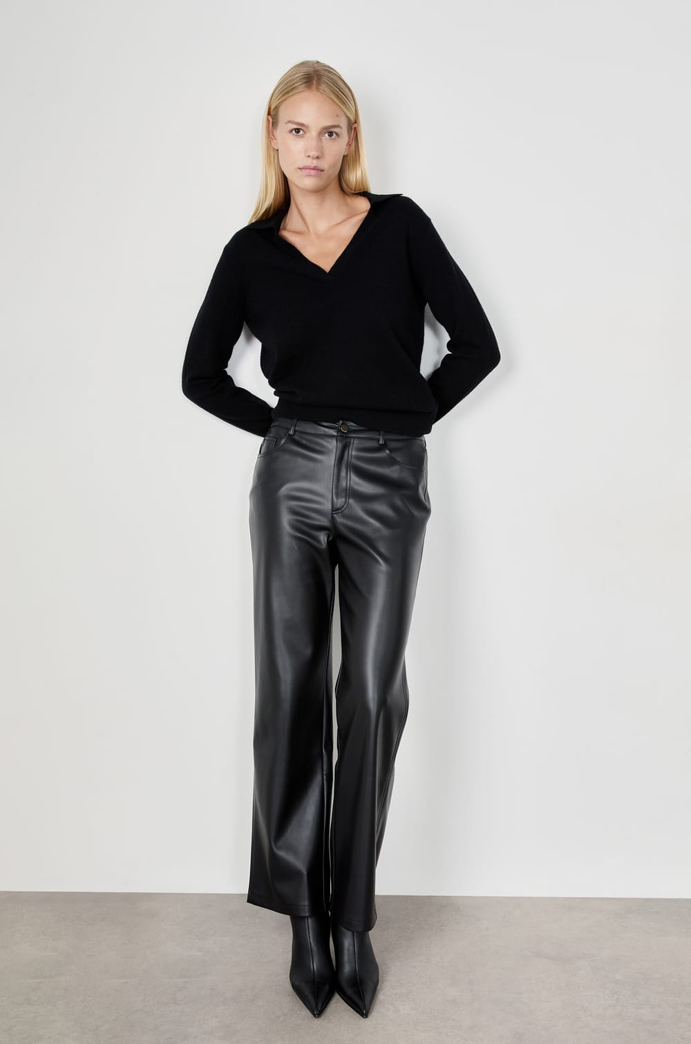 Wide-Leg Faux Leather Trousers;${refinementColor}