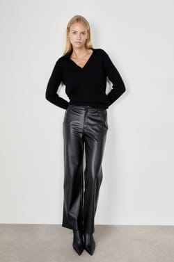 Wide-Leg Faux Leather Trousers;${refinementColor}