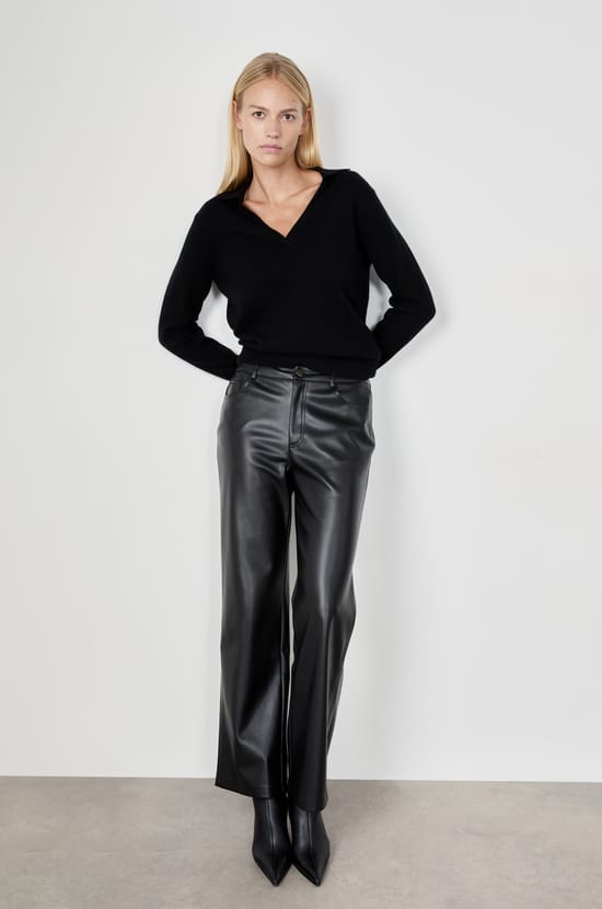 Wide-Leg Faux Leather Trousers;${refinementColor}