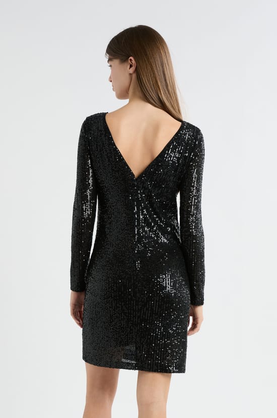 Long-sleeved sequin dress;${refinementColor}