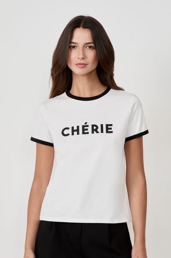 Short-sleeved T-shirt with "Chérie" print;${refinementColor}
