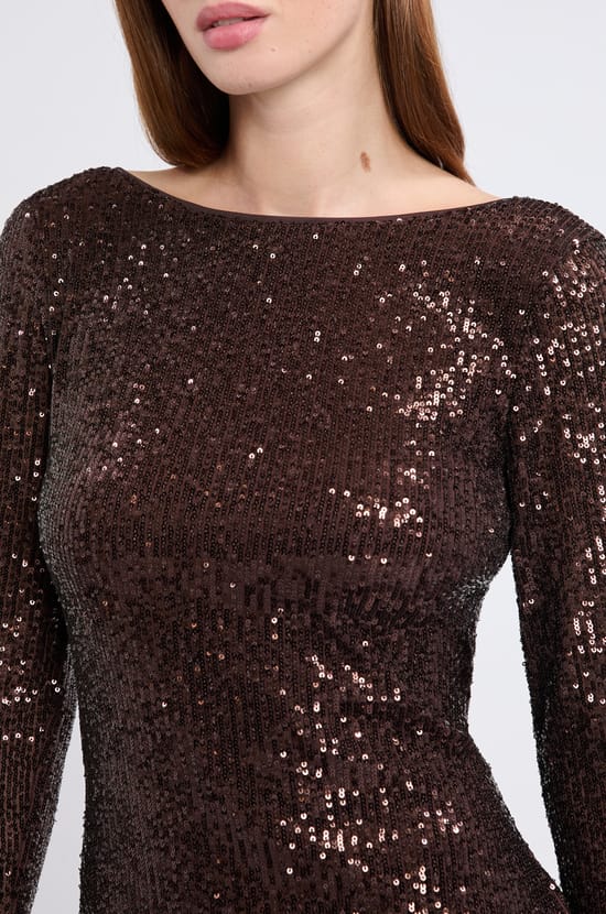 Long-sleeved sequin dress;${refinementColor}