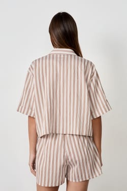 Chemise manches courtes &agrave; rayures;${refinementColor}