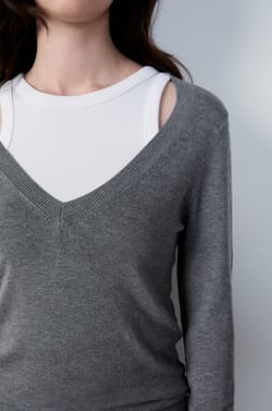 Long Sleeve V-Neck Sweater;${refinementColor}