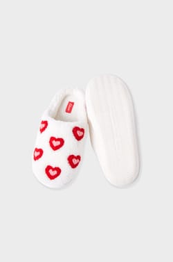 Heart Pattern Slippers in Faux Fur;${refinementColor}
