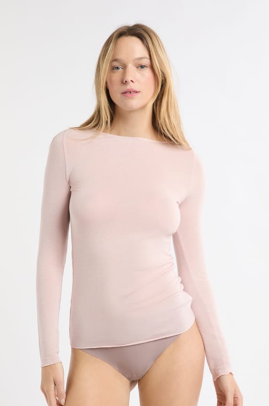 T-shirt thermique col bateau avec cachemire;${refinementColor}