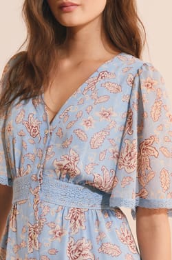 Robe longue col v &agrave; motifs;${refinementColor}