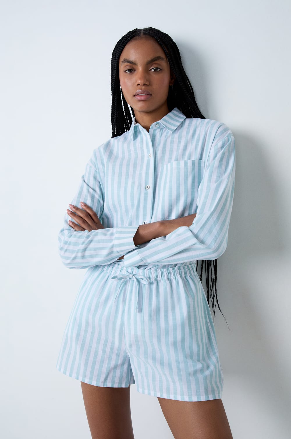 Short de pyjama en coton à rayures;${refinementColor}