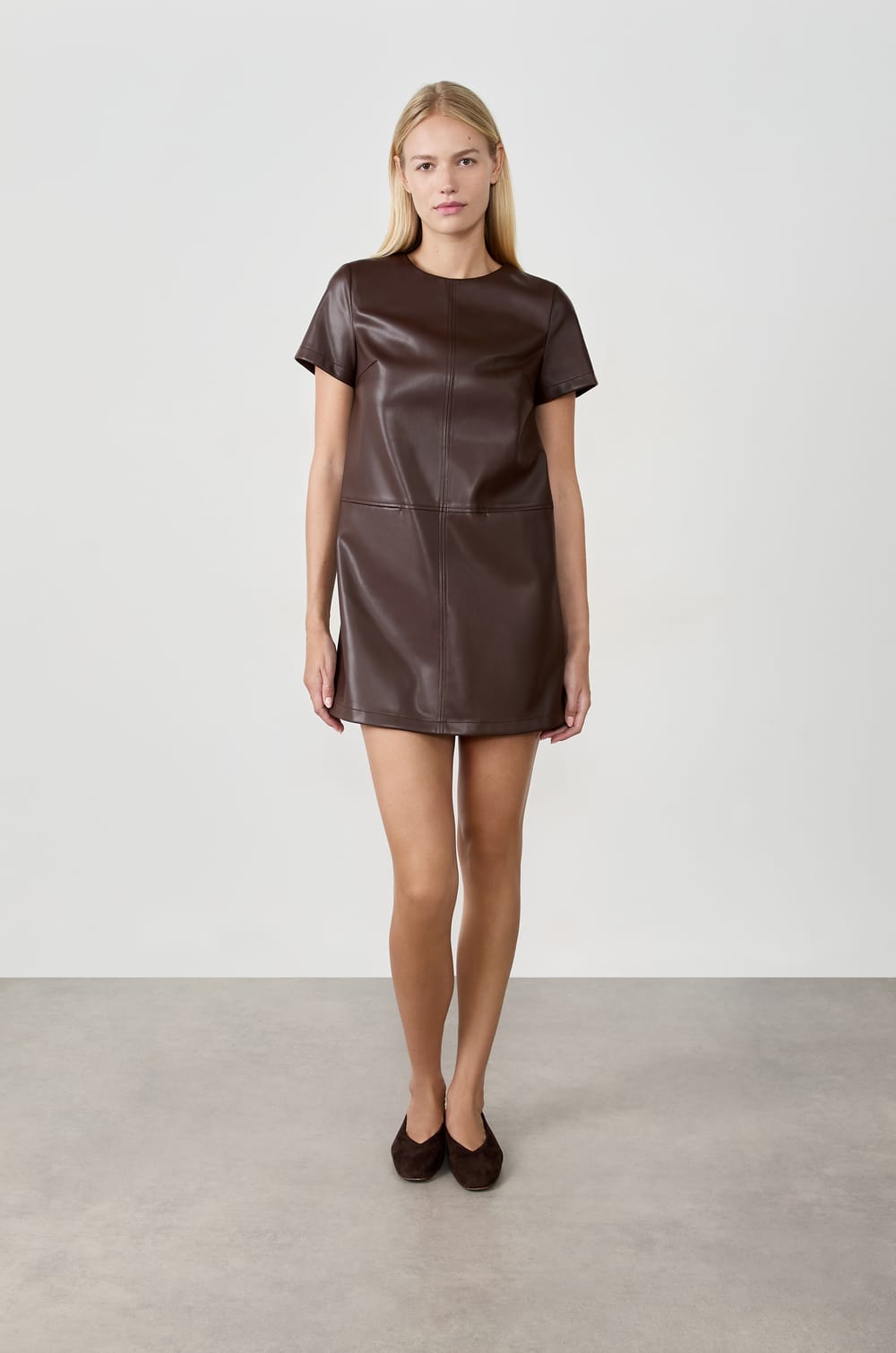 Short Leather-Effect Dress;${refinementColor}