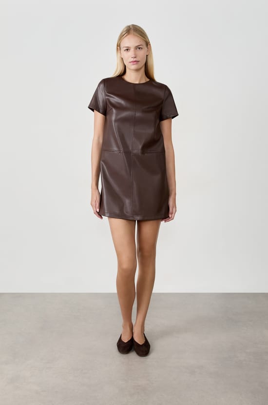 Short Leather-Effect Dress;${refinementColor}