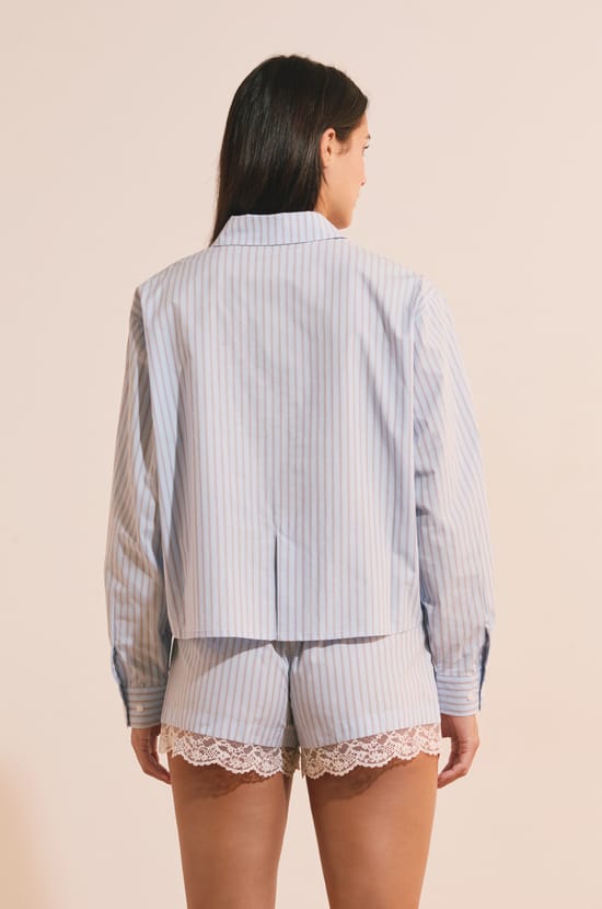 Chemise de pyjama &agrave; rayures en coton;${refinementColor}