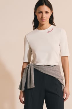 Camiseta de algod&oacute;n bordada con mangas hasta los codos;${refinementColor}