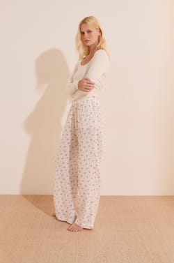 Pantalon de pyjama &agrave; motifs en coton;${refinementColor}