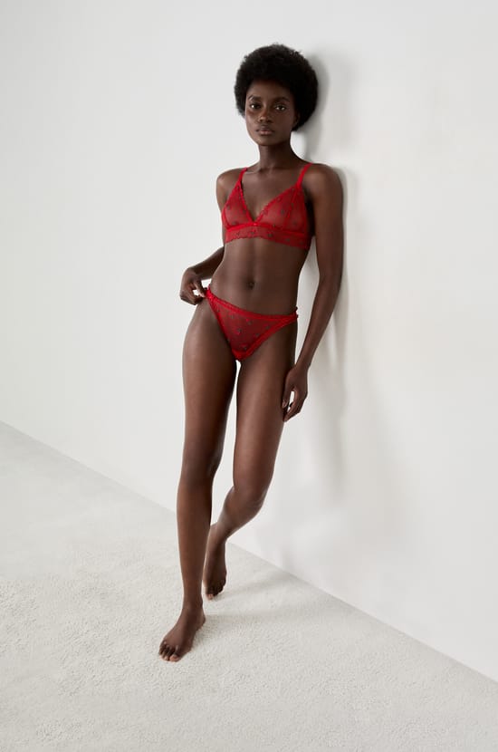 Strawberry Embroidered Thong;${refinementColor}