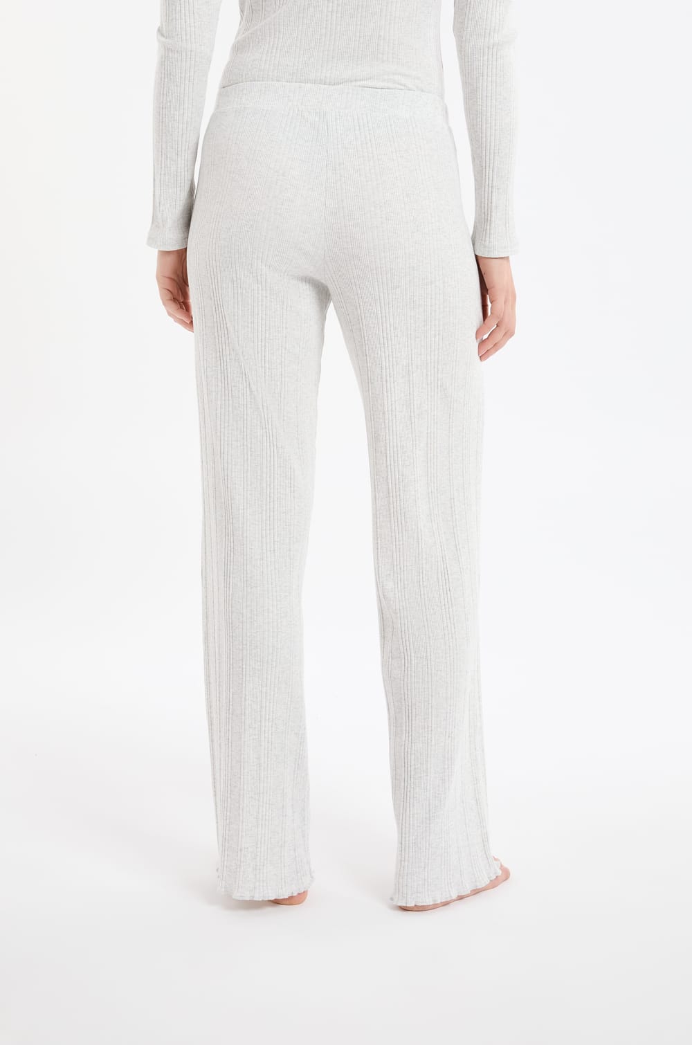 Straight ribbed cotton pyjama trousers;${refinementColor}
