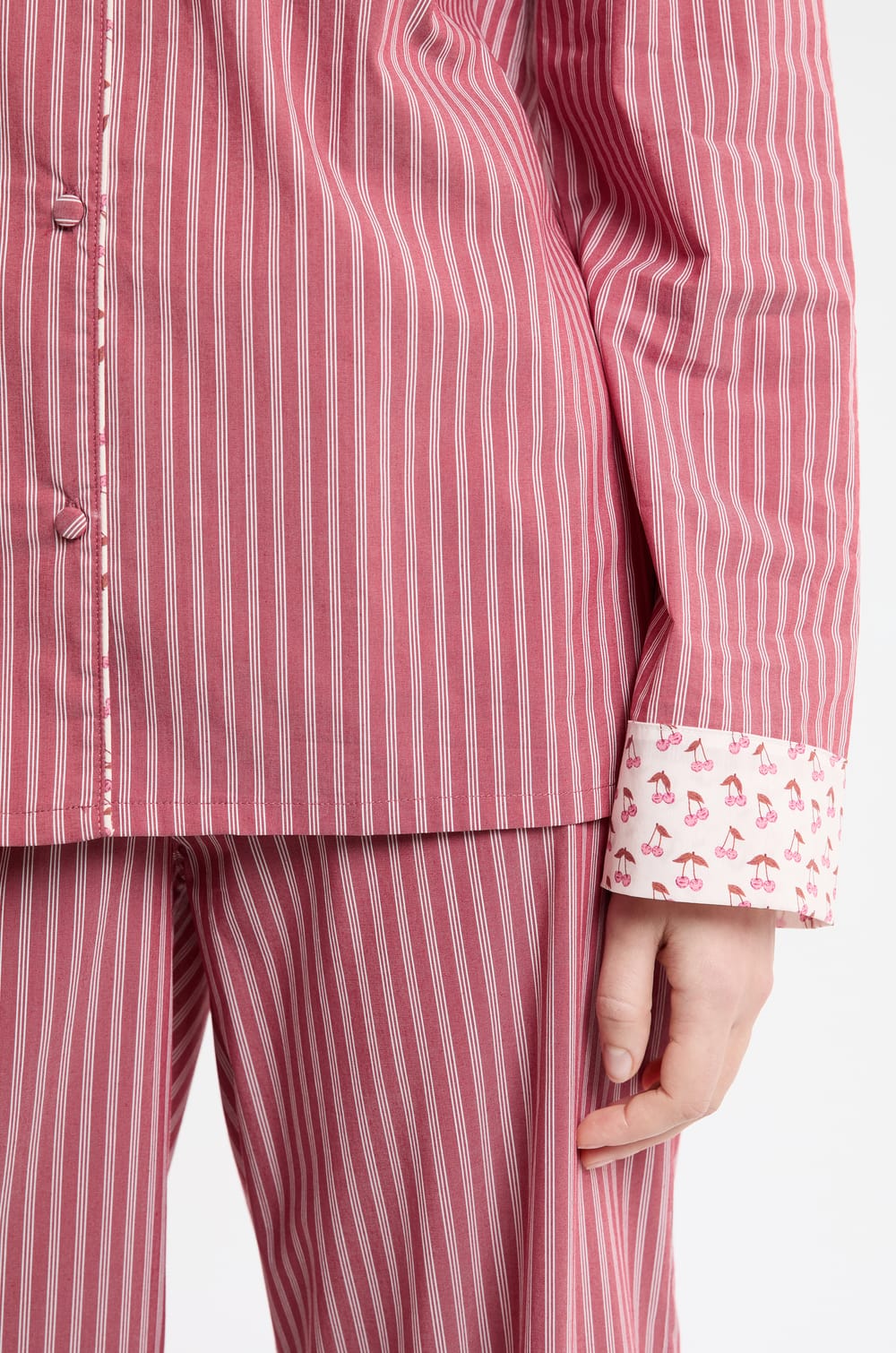 Striped Cotton Pyjama Shirt with "Cocktail" Details;${refinementColor}